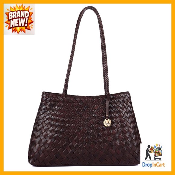Handwoven Leather Tote Bag Spacious Lightweight Hobo Style Artisan Crafted